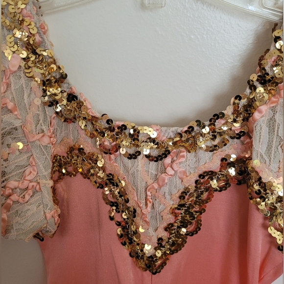 Couture Pageant Gold Peach Sequined Lace Dance Dress Size Medium Girls - Picture 2 of 11